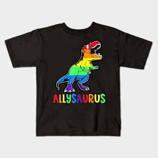 Lgbt Dinosaur Rainbow Flag Ally Lgbt Pride Kids T-Shirt